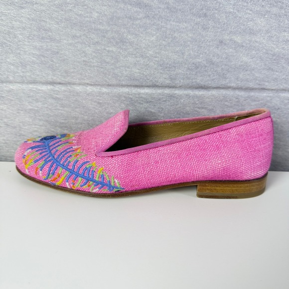 Stubbs & Wootton Shoes - Stubbs & Wootton Womens Pink Embroidered Peacock Leather Loafers Flats Shoes 5.5